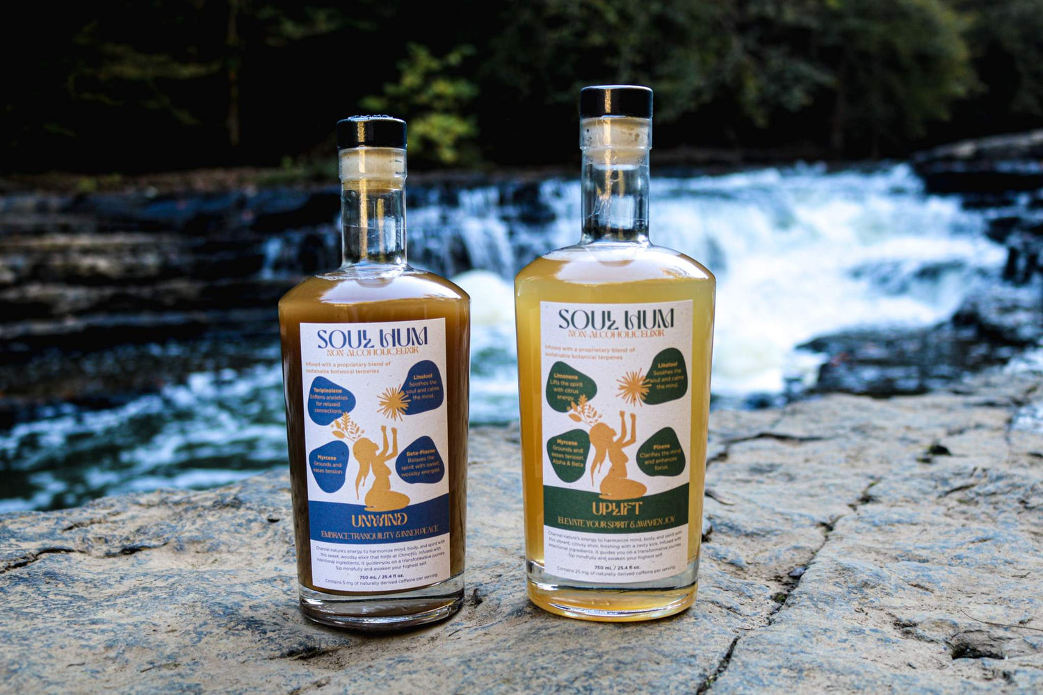 Soul Vibe Duo featuring Unwind and Uplift botanical elixirs for relaxation and inspiration