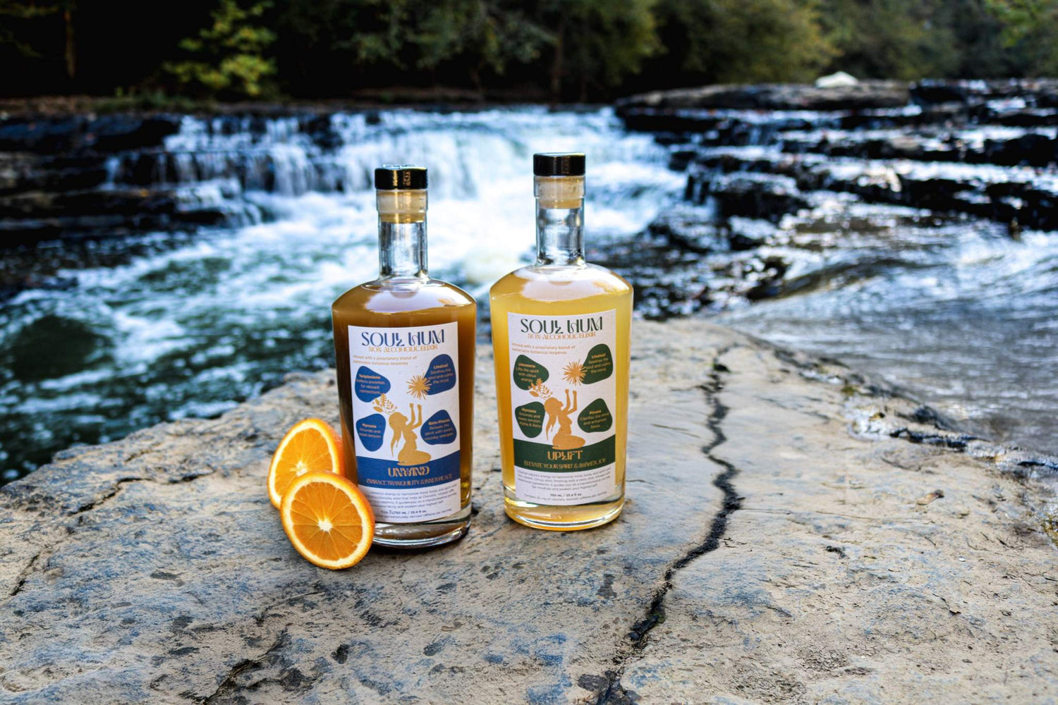 Soul Vibe Duo with Unwind and Uplift terpene-infused botanical elixirs for relaxation and inspiration