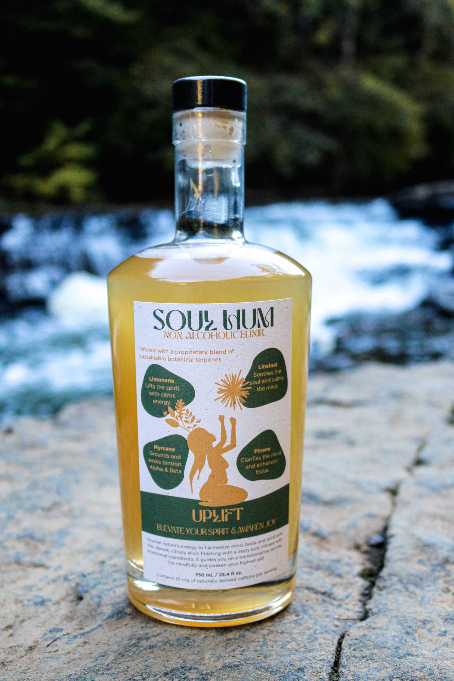 Uplift Elixir plant-based beverage with smoky pineapple and citrus notes infused with adaptogens and terpenes
