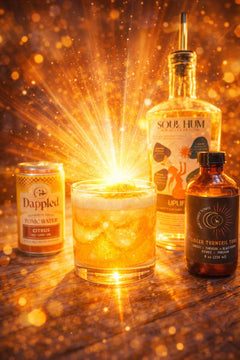 Soul Hum Sunrise Set beverage bundle with terpene-infused elixir, ginger turmeric tonic, and citrus tonic water for inspiration and energy.
