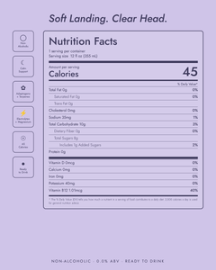 Unwind Adaptogenic Spritz nutrition facts: 45 calories per 12 oz can, non-alcoholic, electrolytes and magnesium