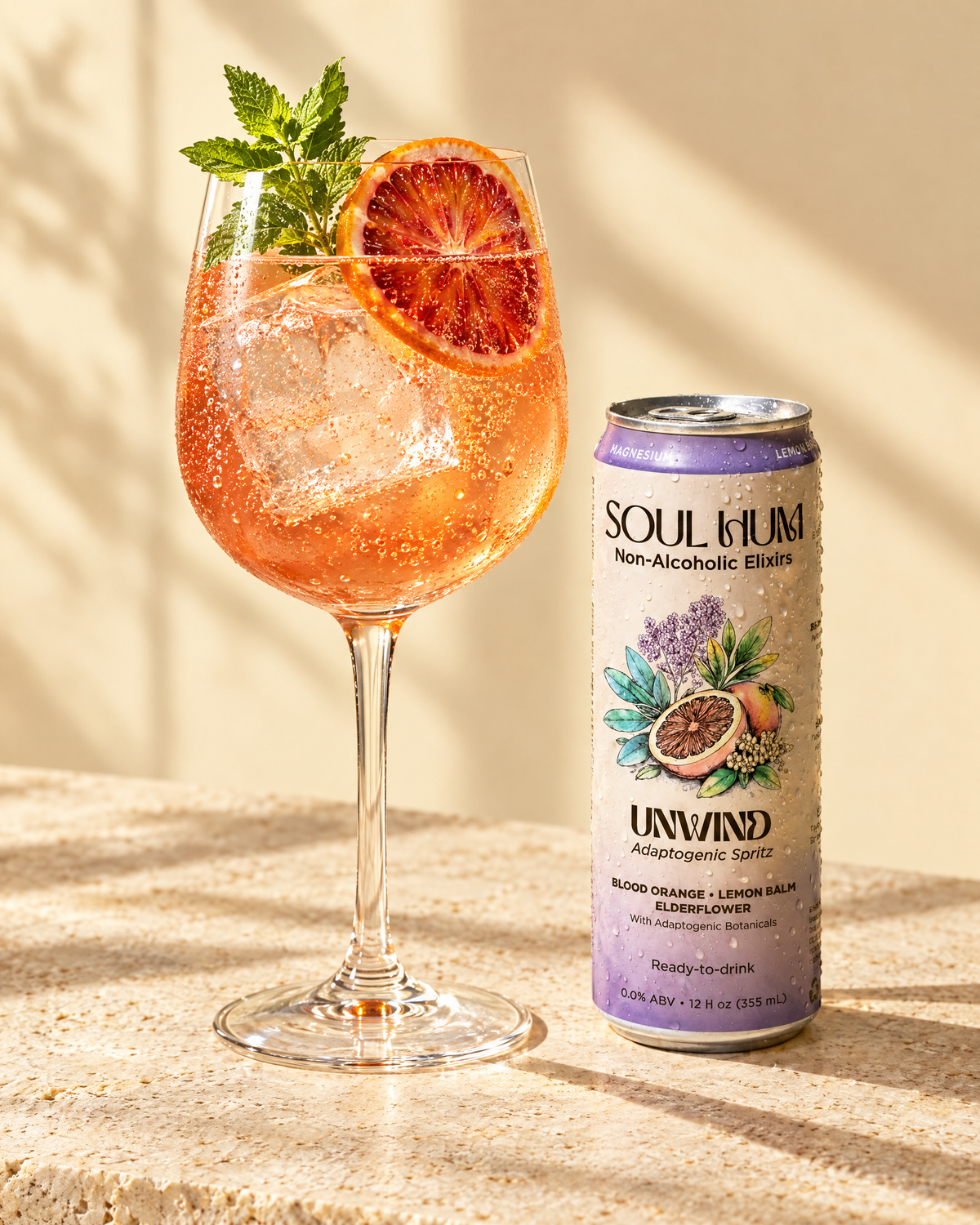 Blood Orange Spritz made with Unwind Adaptogenic Spritz