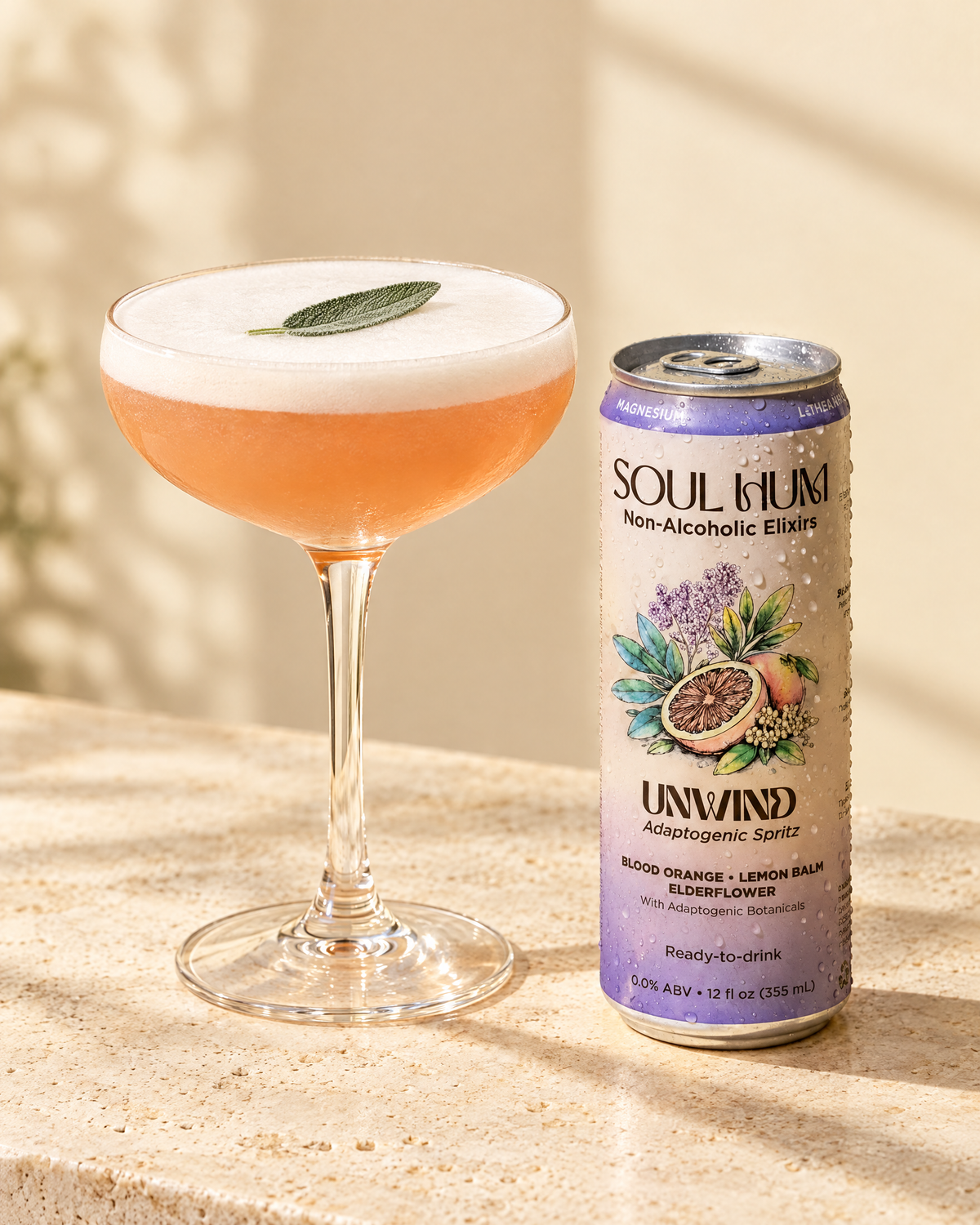 Elderflower Sour made with Unwind Adaptogenic Spritz