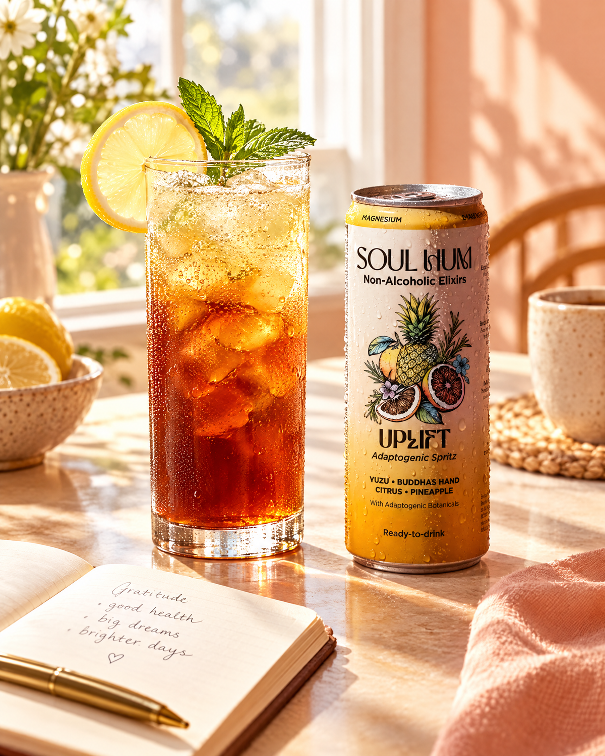 Morning Ritual iced tea made with Uplift Adaptogenic Spritz
